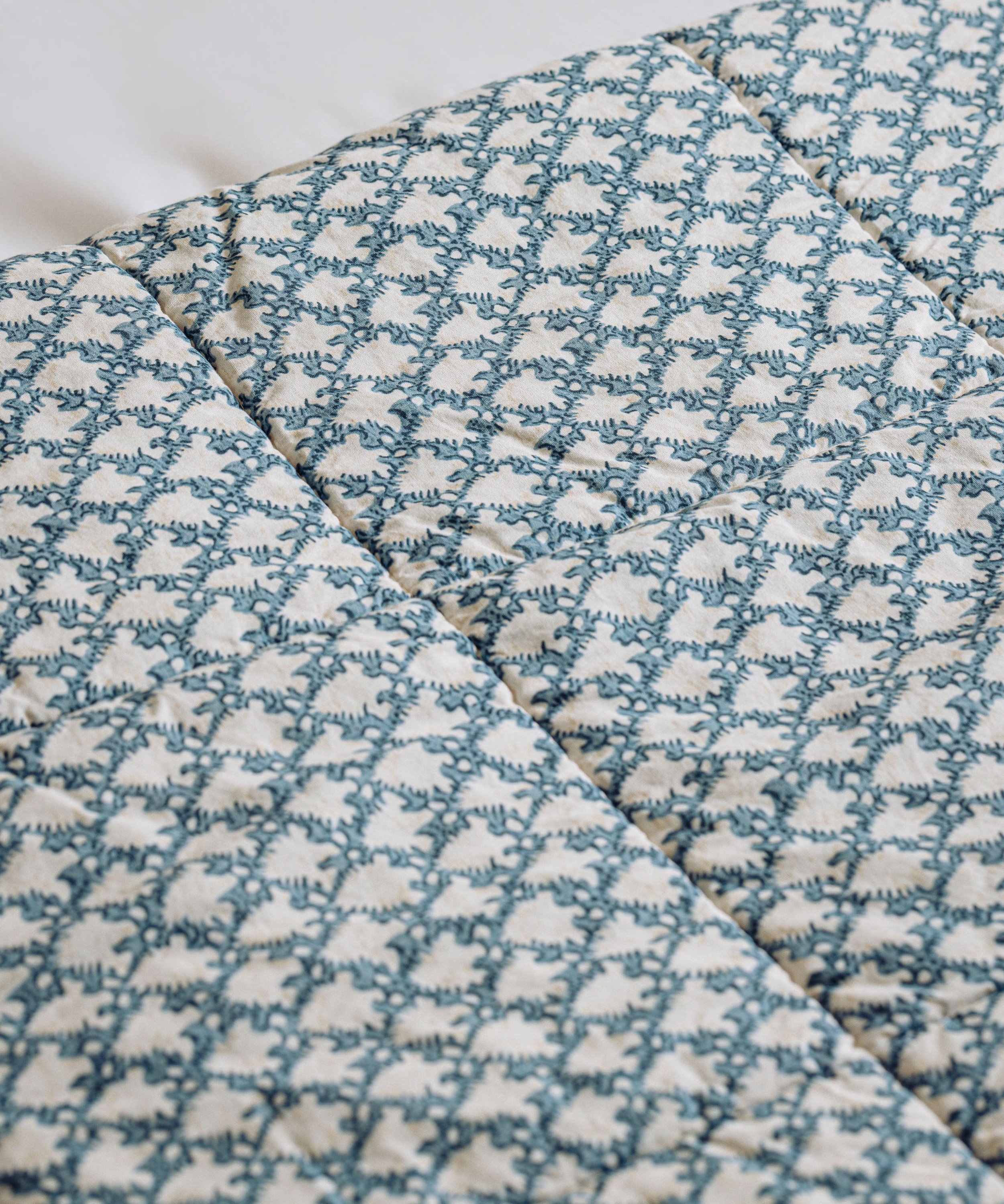 Clara Pleated Quilted Cotton Bedspread, Denim