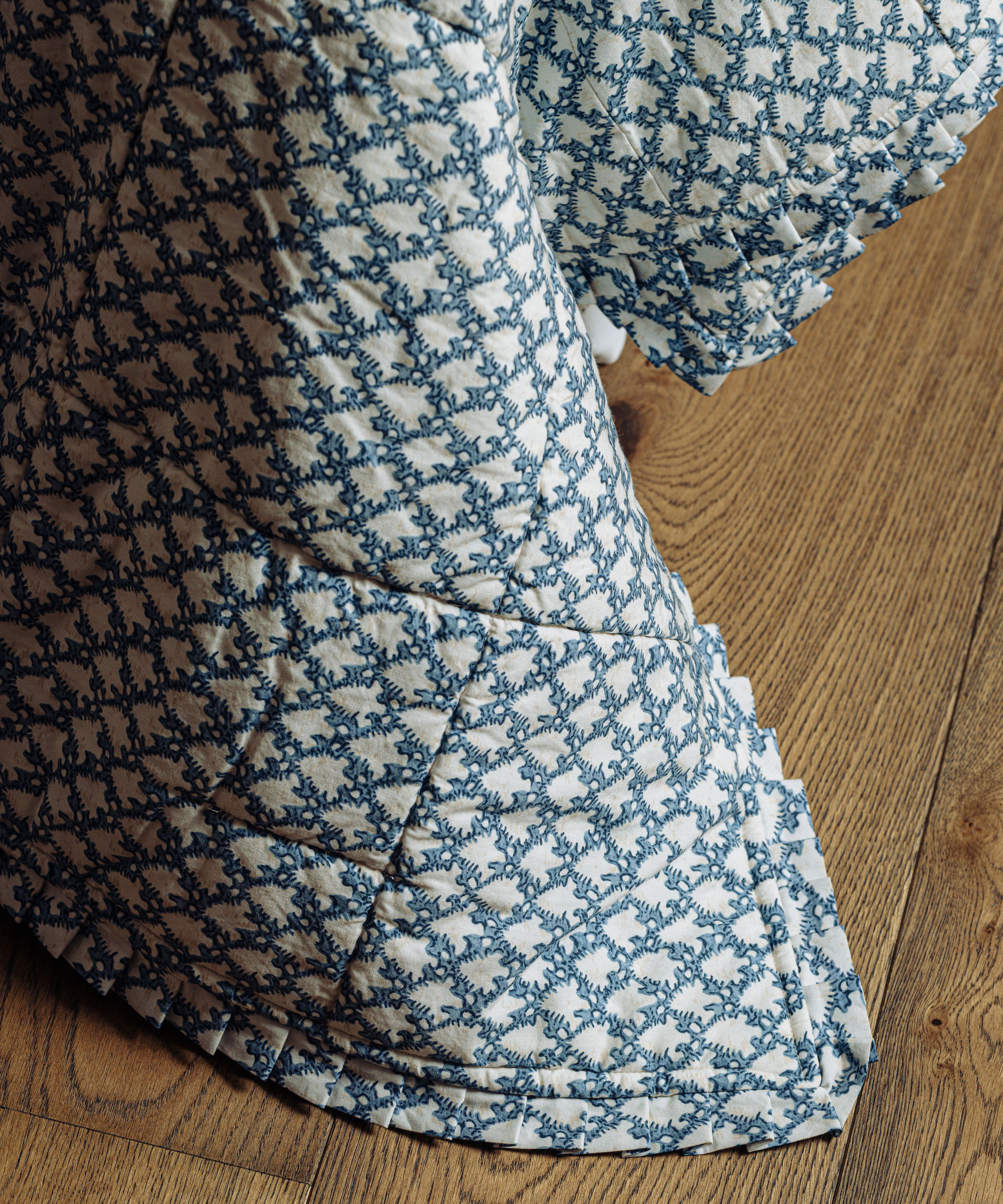 Clara Pleated Quilted Cotton Bedspread, Denim