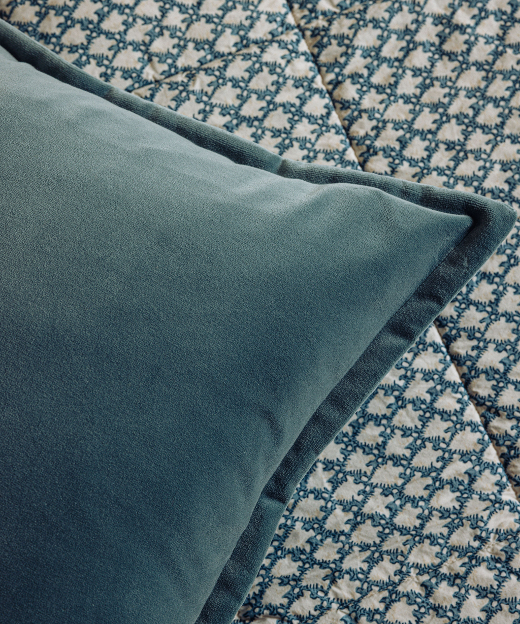 Clara Pleated Quilted Cotton Bedspread, Denim