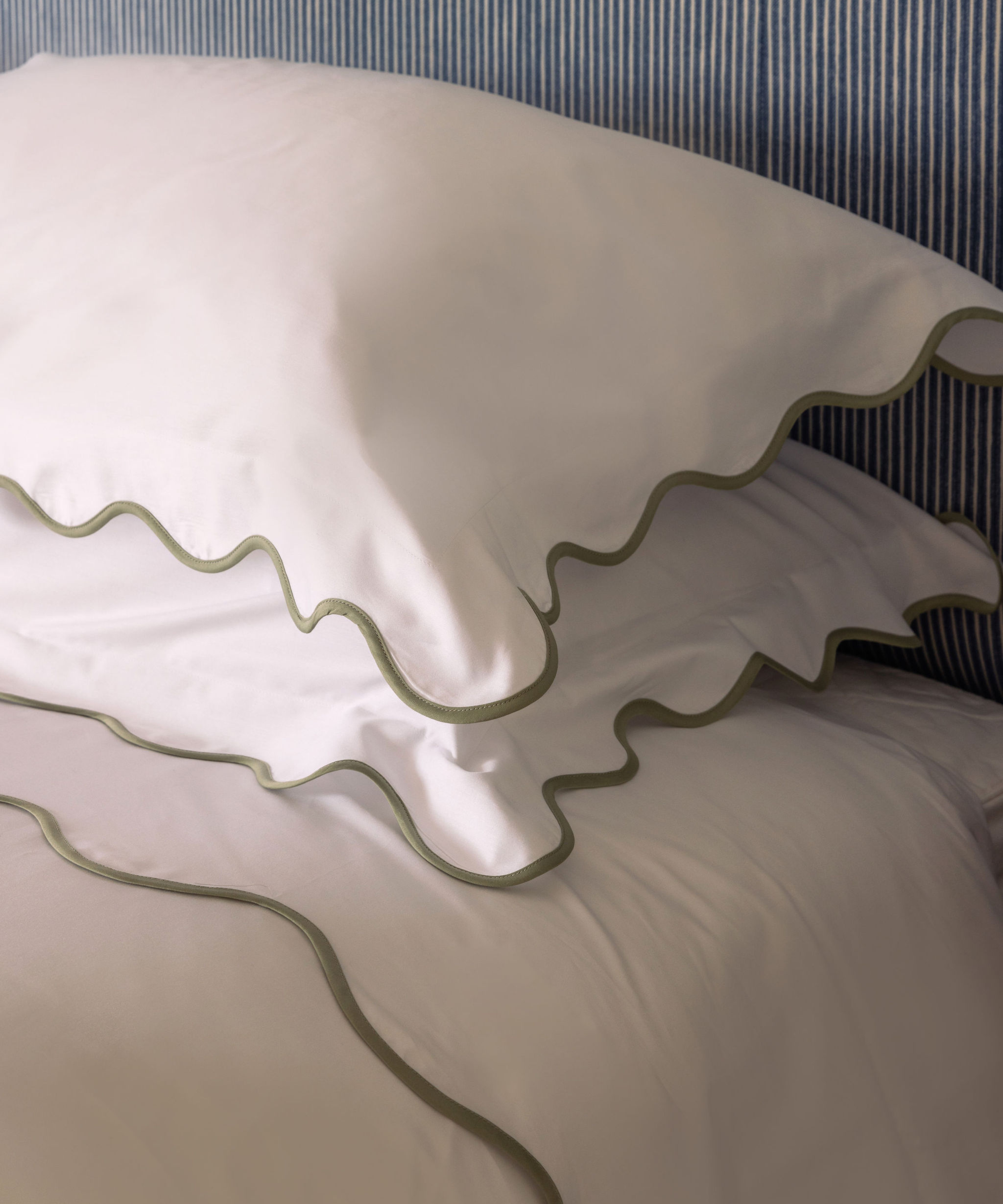 Alexandra Wavy Scalloped Bed Linen, Sage Green