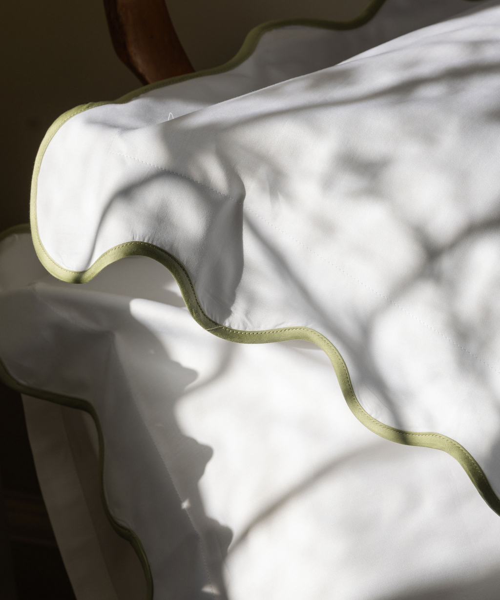 Alexandra Wavy Scalloped Bed Linen, Sage Green