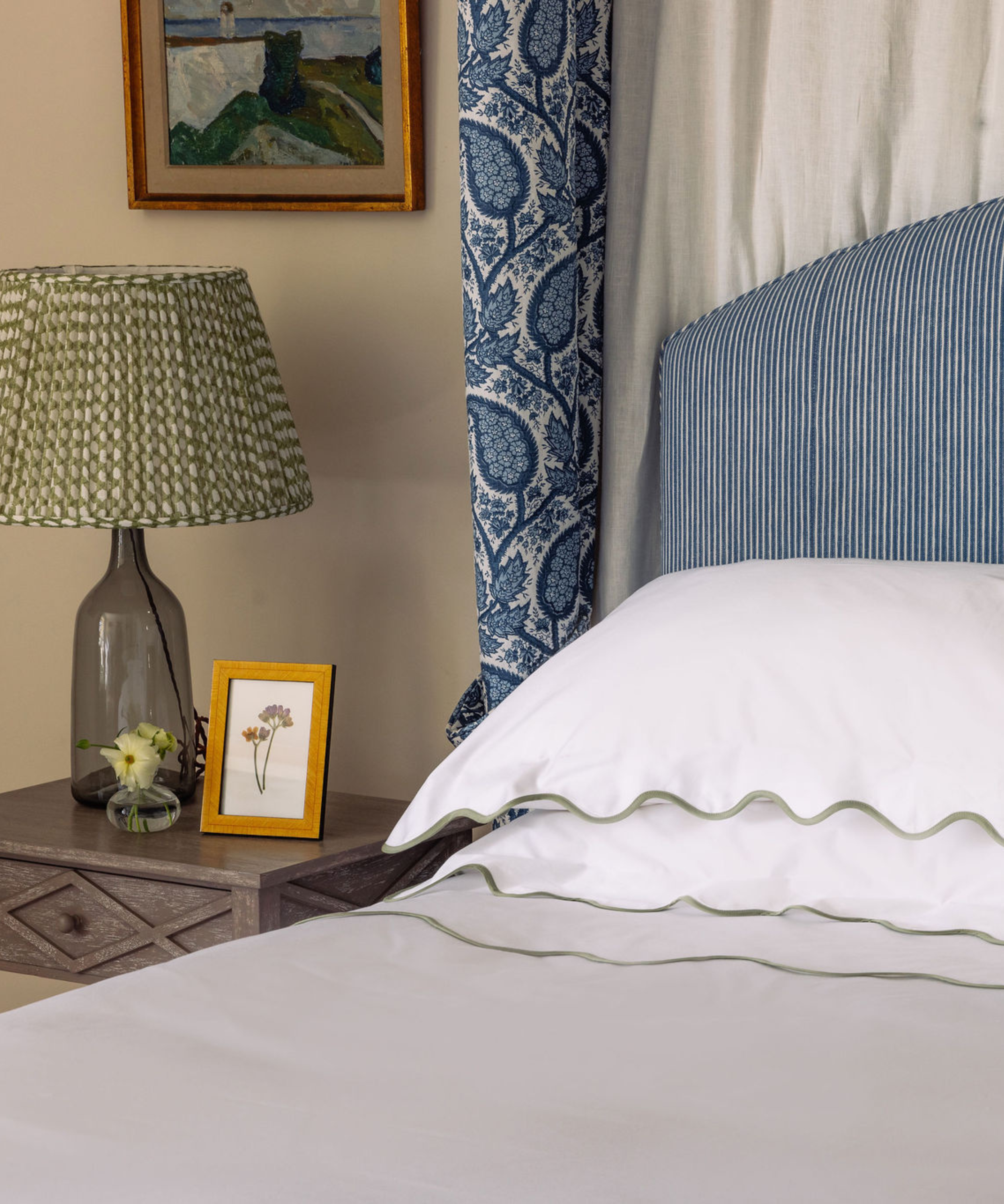 Alexandra Wavy Scalloped Bed Linen, Sage Green