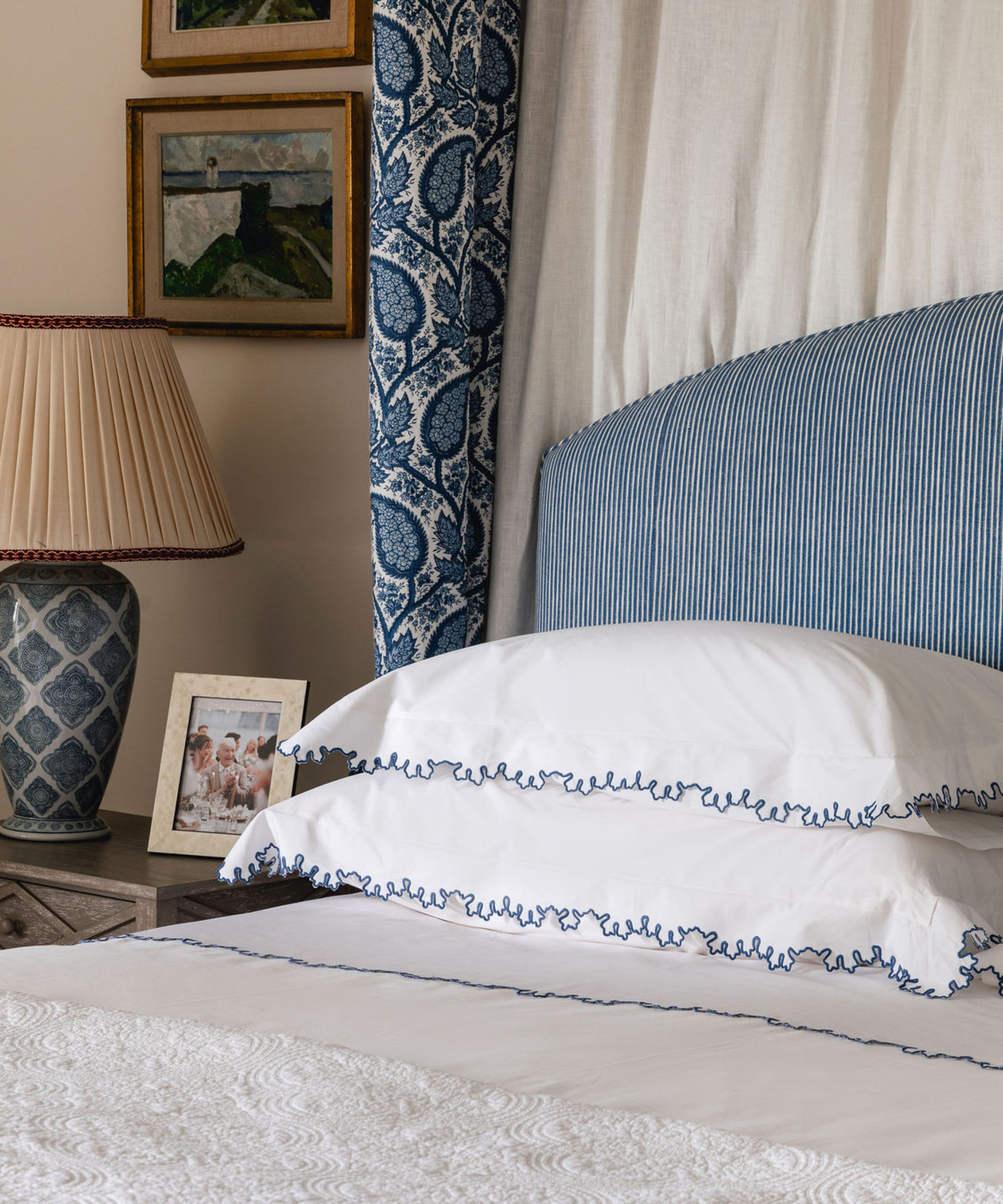 Thea Scalloped Bed Linen, Denim Blue