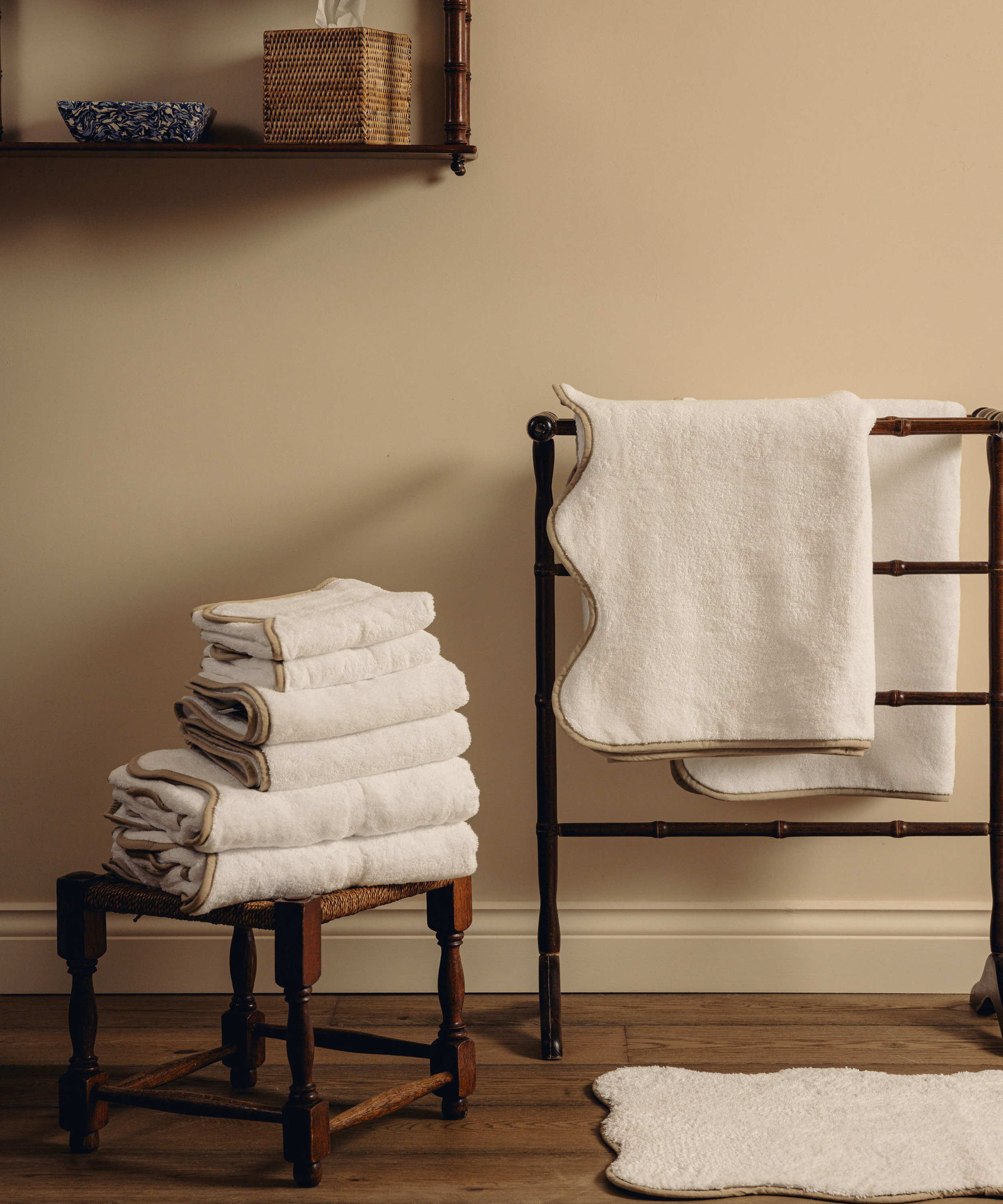 Amelia Scalloped Bath Towel Collection, Taupe