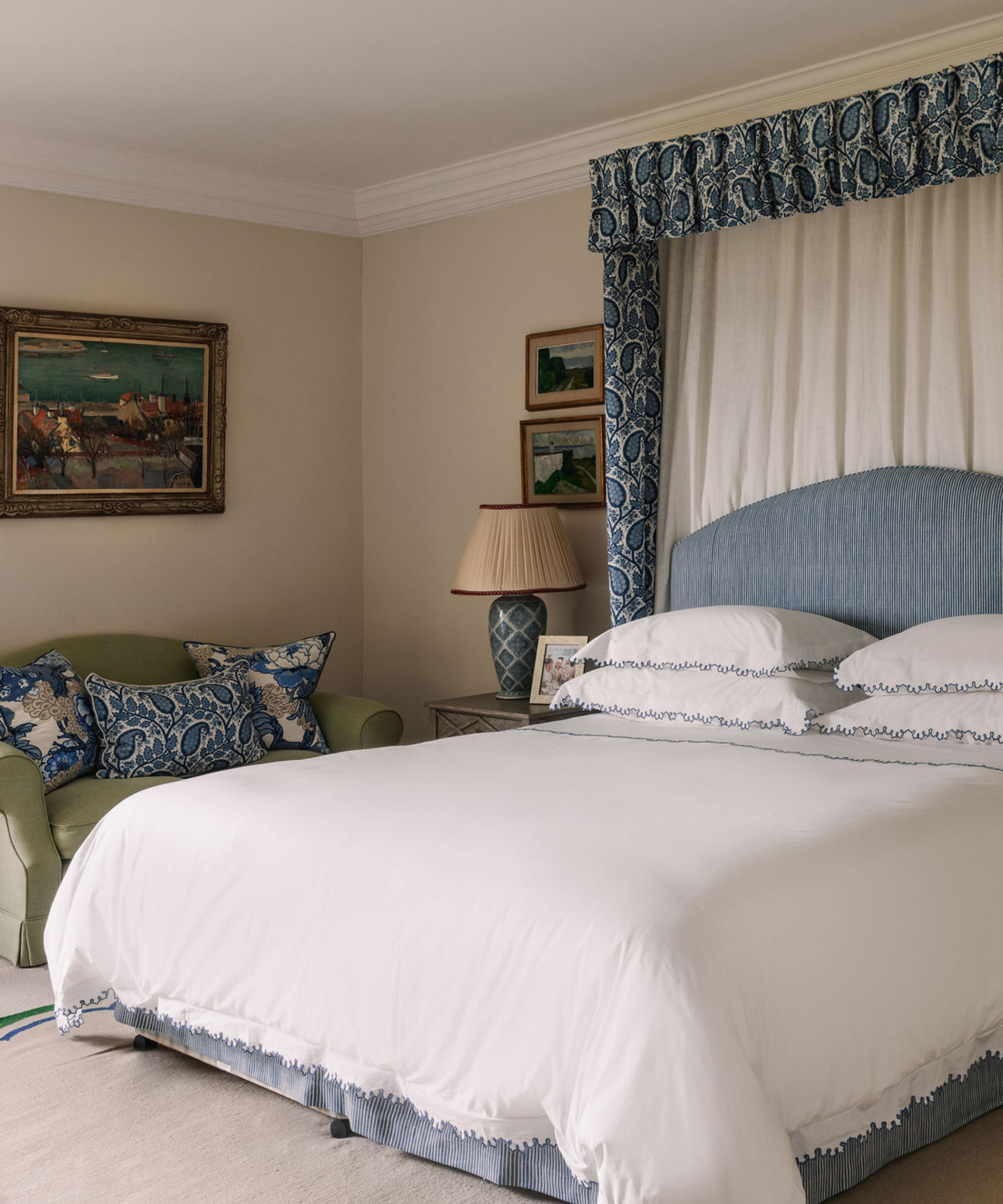Thea Scalloped Bed Linen, Denim Blue
