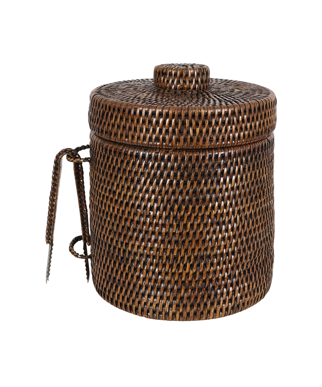 Rattan Ice Bucket with Tongs, Brown