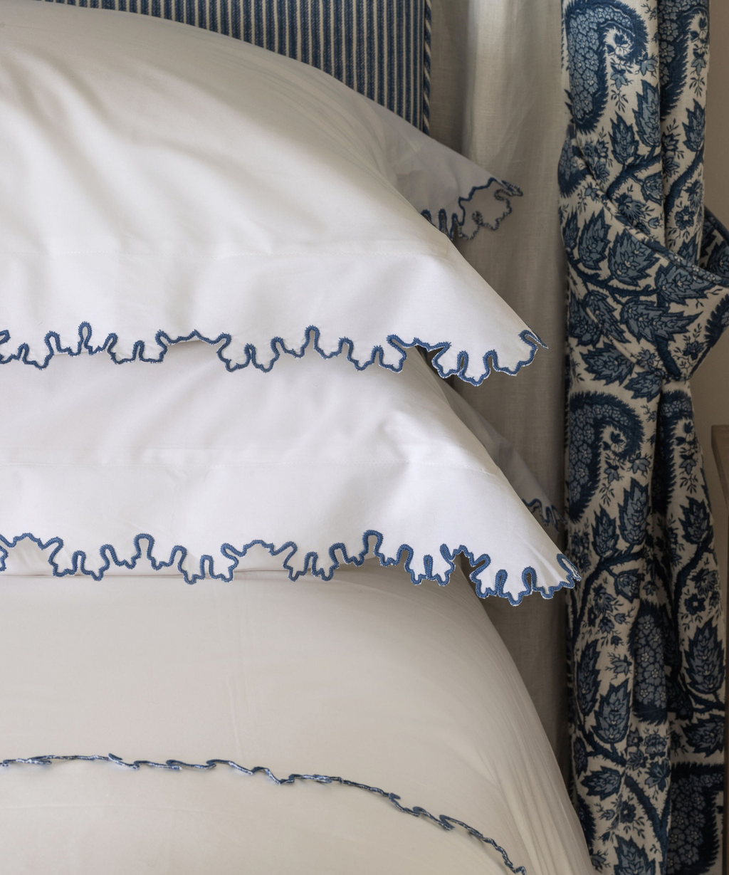 Thea Scalloped Bed Linen, Denim Blue