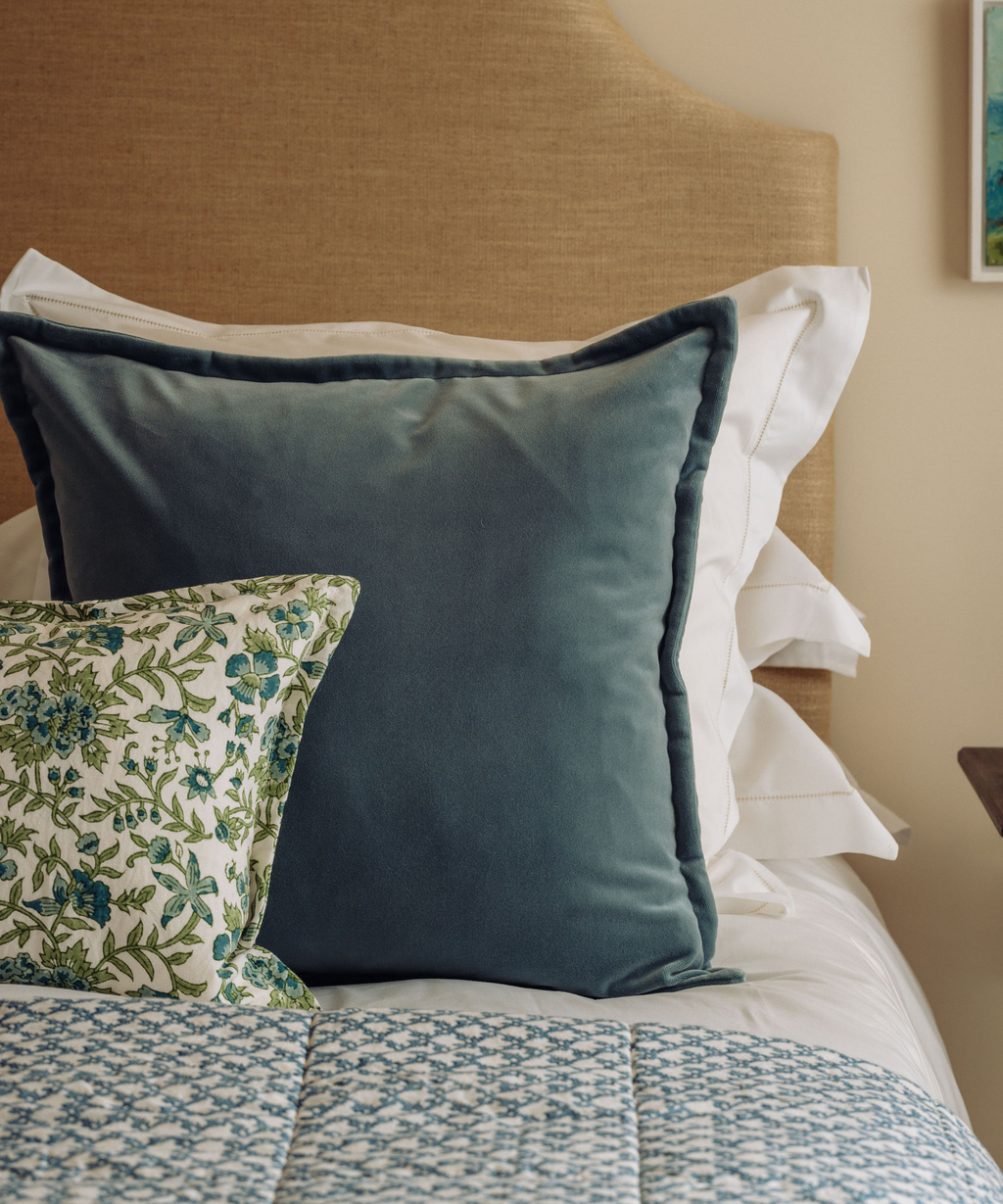 Clara Pleated Quilted Cotton Bedspread, Denim