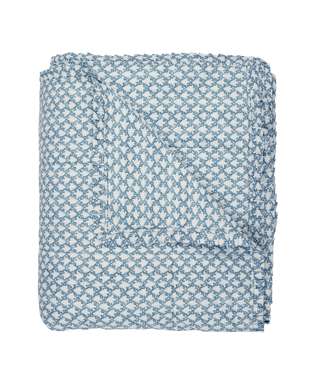 Clara Pleated Quilted Cotton Bedspread, Denim