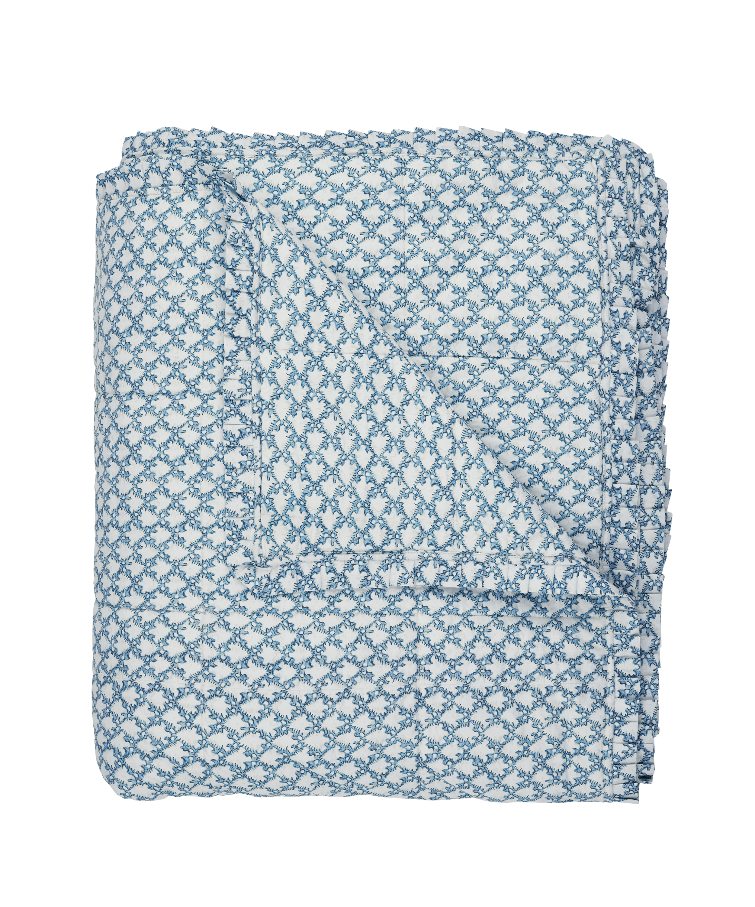 Clara Pleated Quilted Cotton Bedspread, Denim