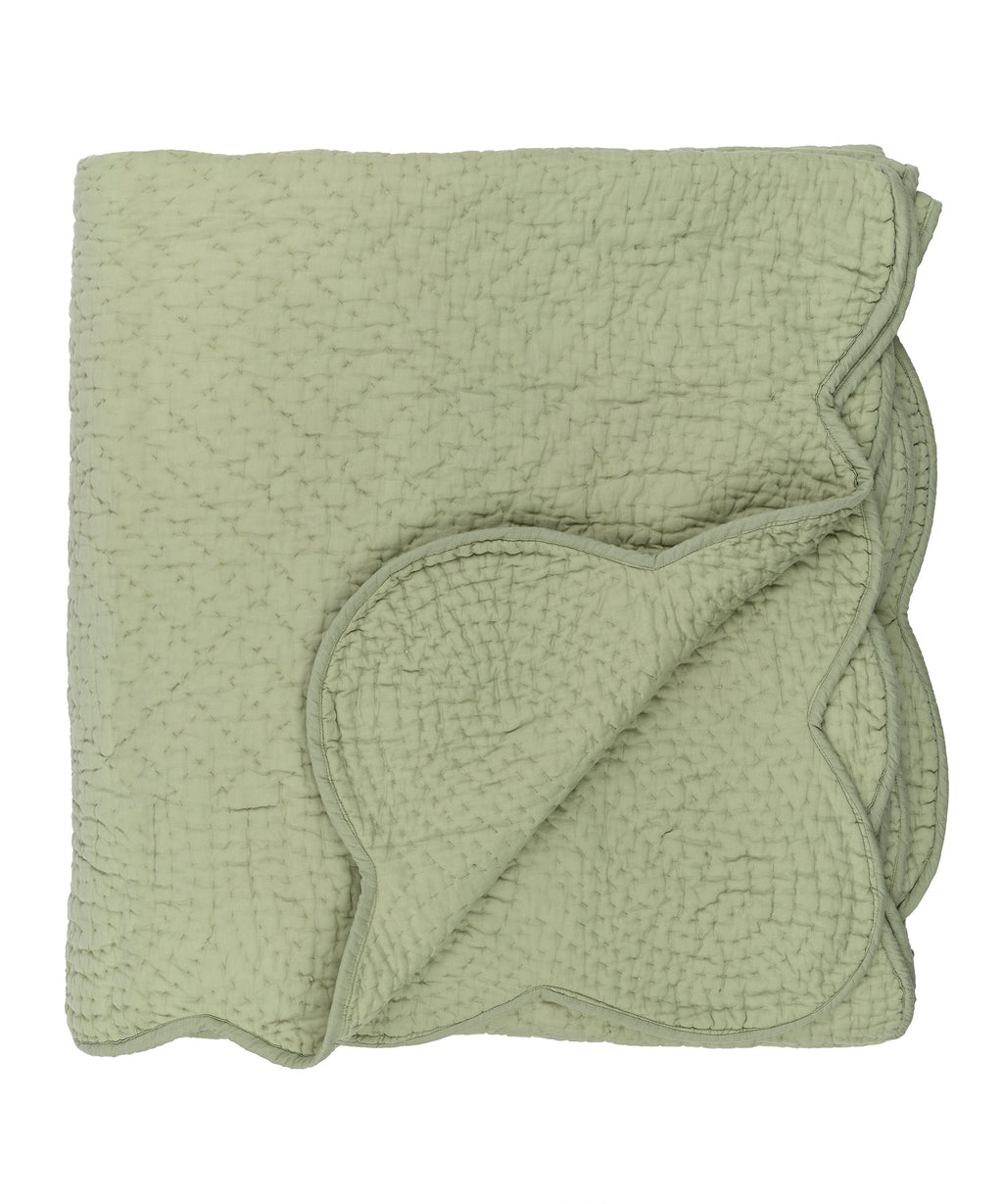 Nina Scalloped Quilted Cotton Bedspread, Sage