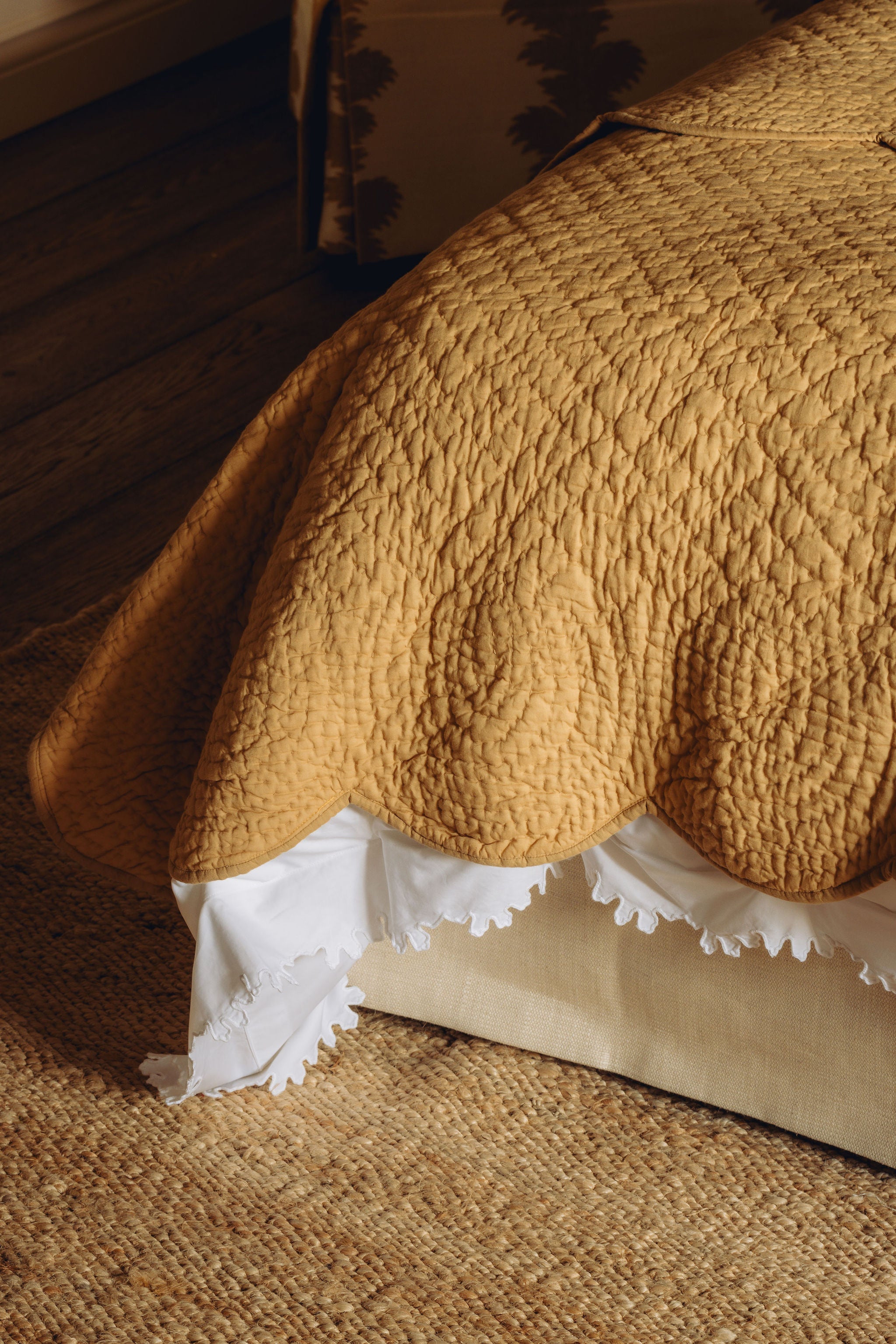 Nina Scalloped Quilted Cotton Bedspread, Raffia