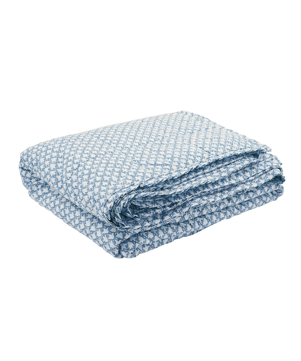 Clara Pleated Quilted Cotton Bedspread, Denim
