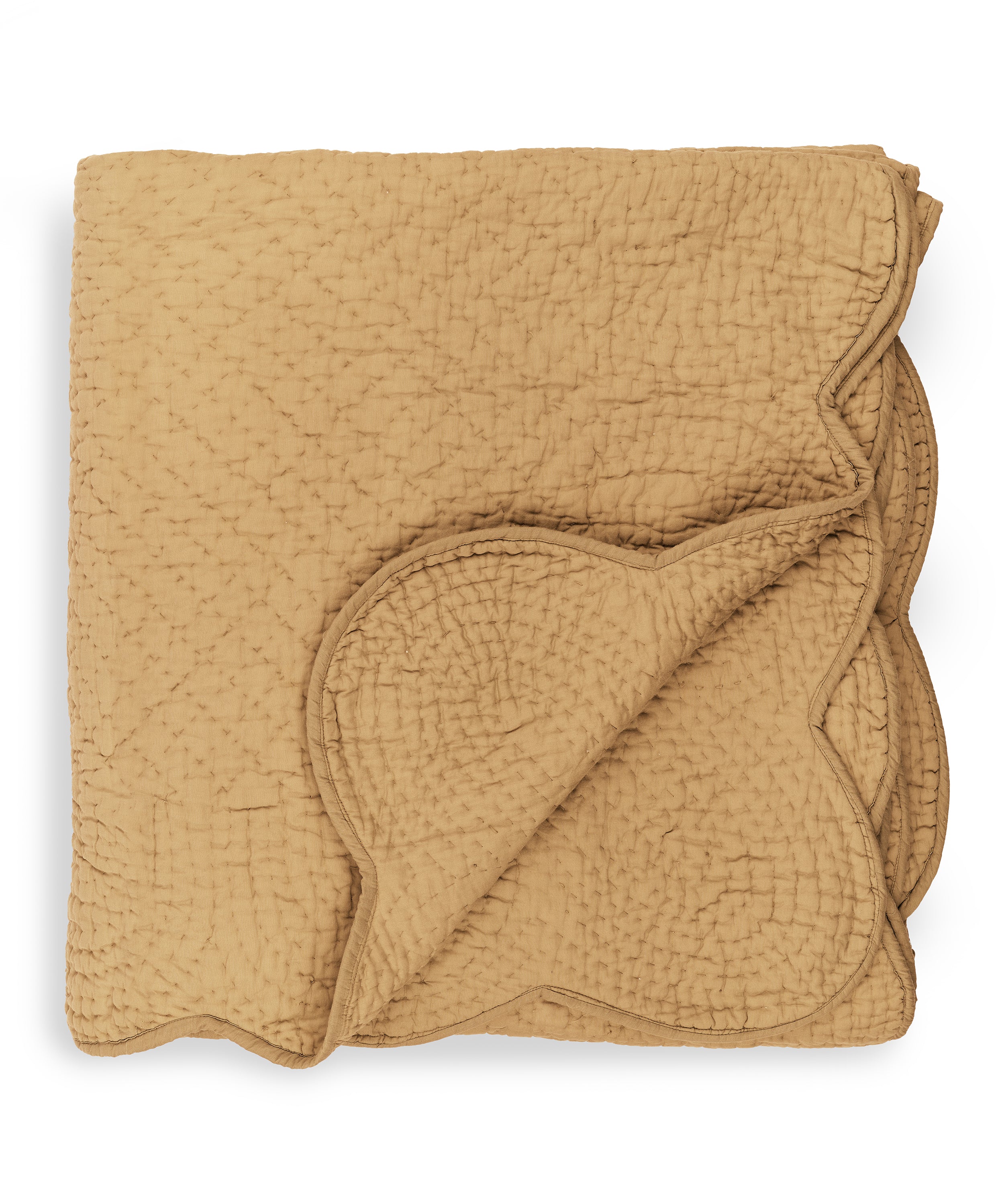 Nina Scalloped Quilted Cotton Bedspread, Raffia