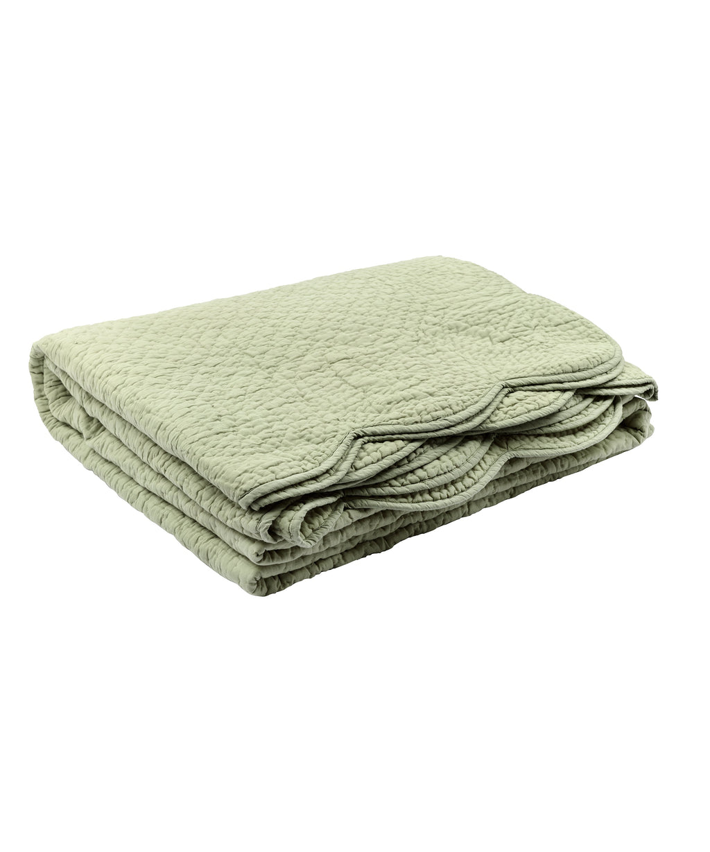 Nina Scalloped Quilted Cotton Bedspread, Sage