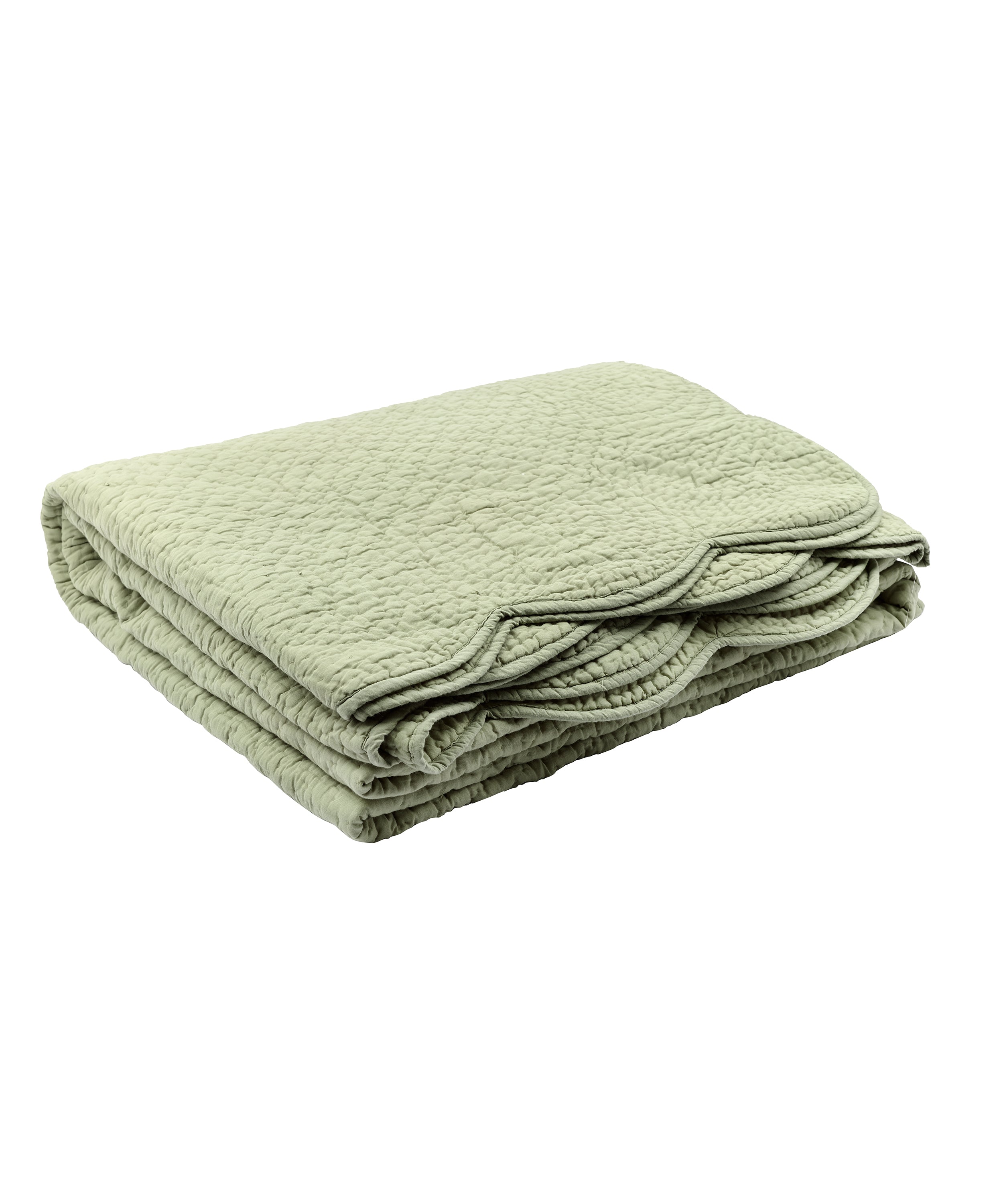 Nina Scalloped Quilted Cotton Bedspread, Sage