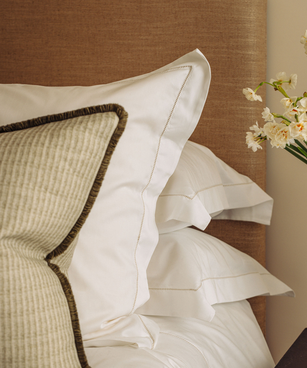 Porto Hemstitch Bed Linen, Straw