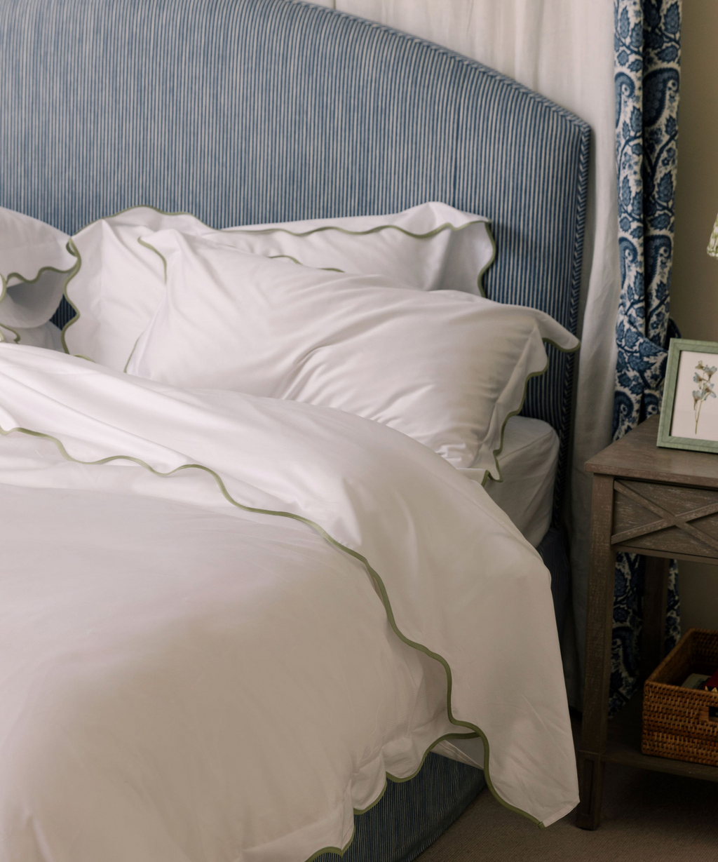 Alexandra Wavy Scalloped Bed Linen, Sage Green