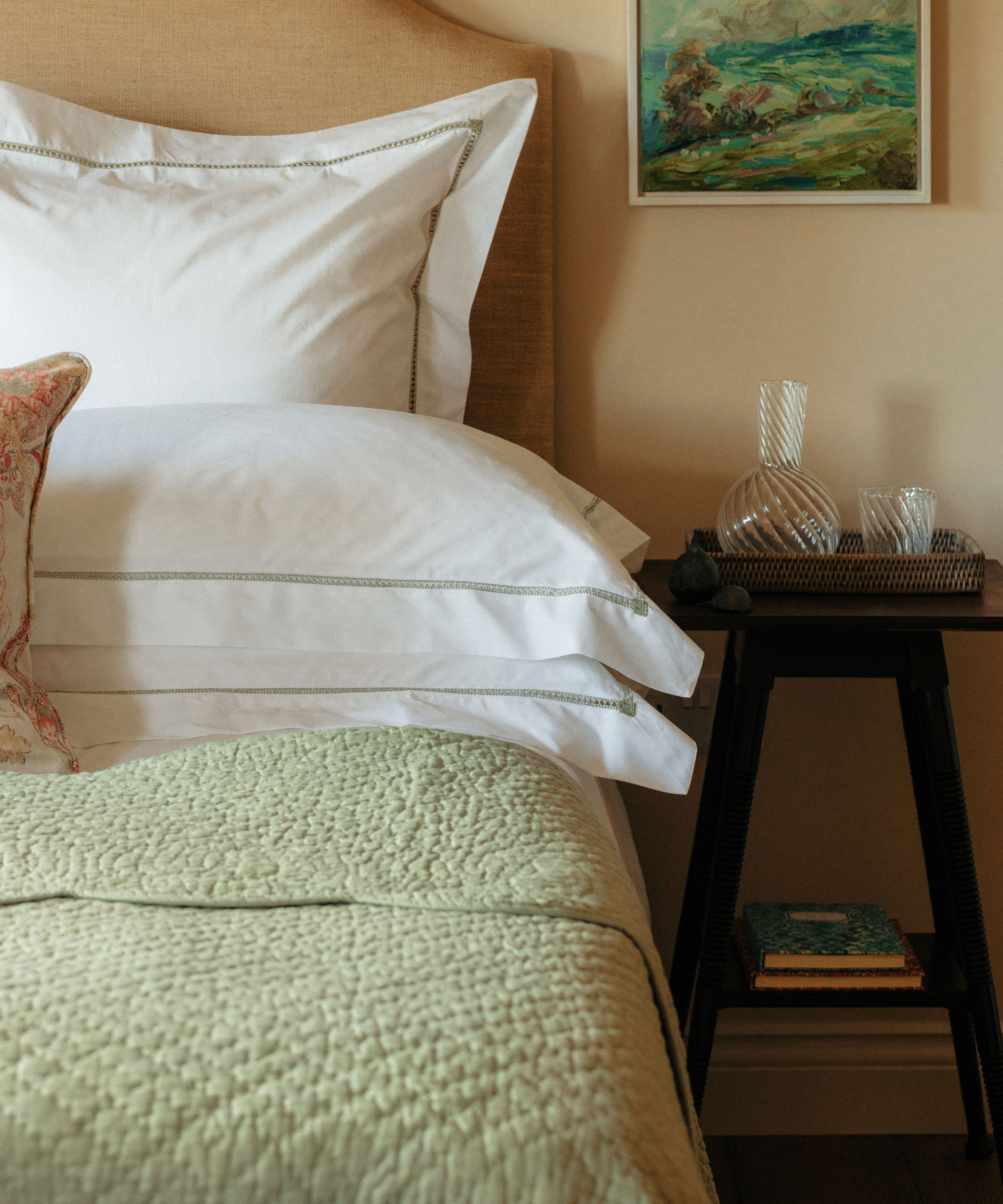 Nina Scalloped Quilted Cotton Bedspread, Sage